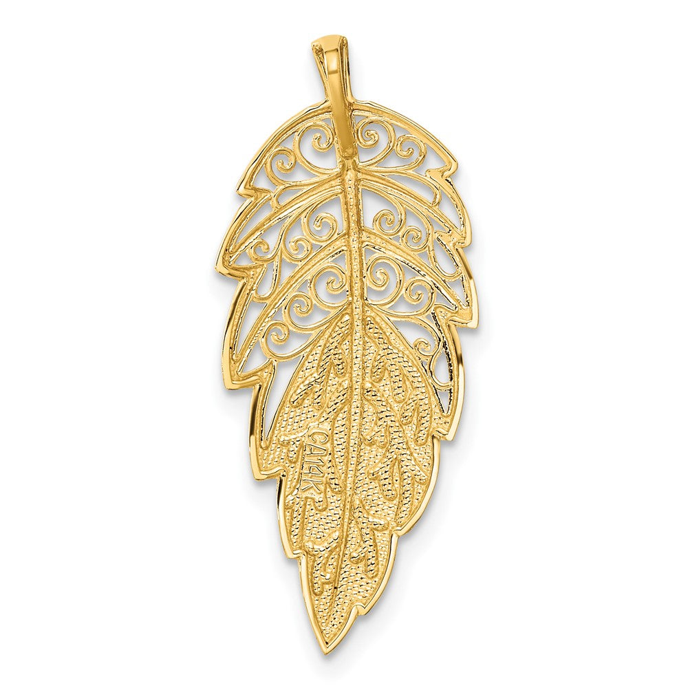14K Yellow Gold Diamond Cut Leaf Chain Slide