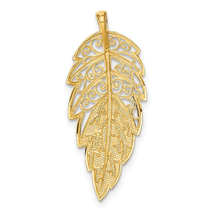 14K Yellow Gold Diamond Cut Leaf Chain Slide