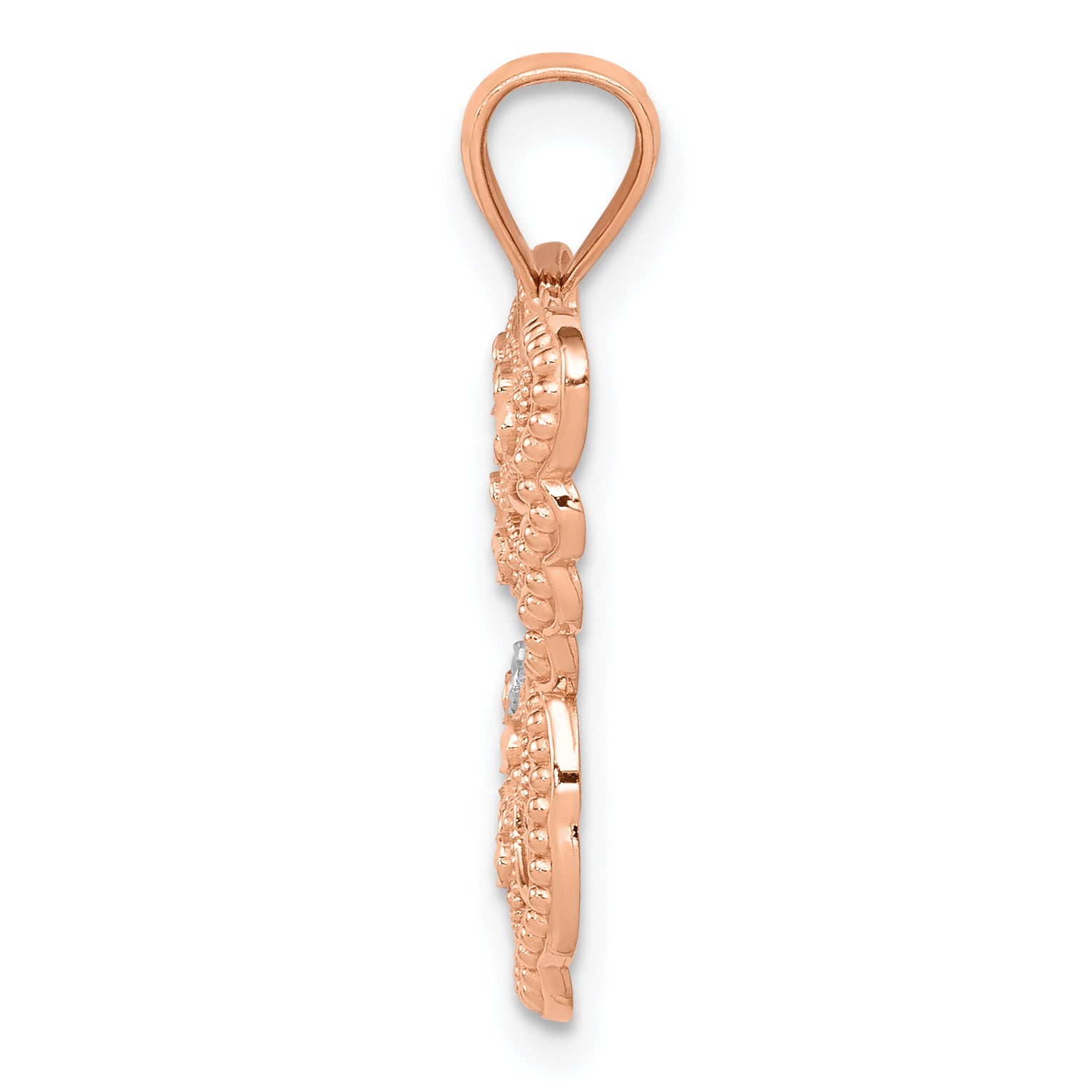 14K Rose Gold Rhodium Diamond Cut Butterfly Pendant