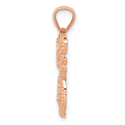 14K Rose Gold Rhodium Diamond Cut Butterfly Pendant