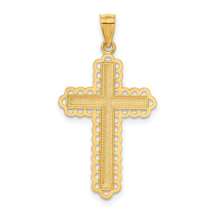 14K Yellow & Rhodium Gold W/Rhodium Diamond Cut Cross Pendant