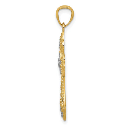14K Yellow & Rhodium W/Rhodium Diamond-Cut Cross Pendant