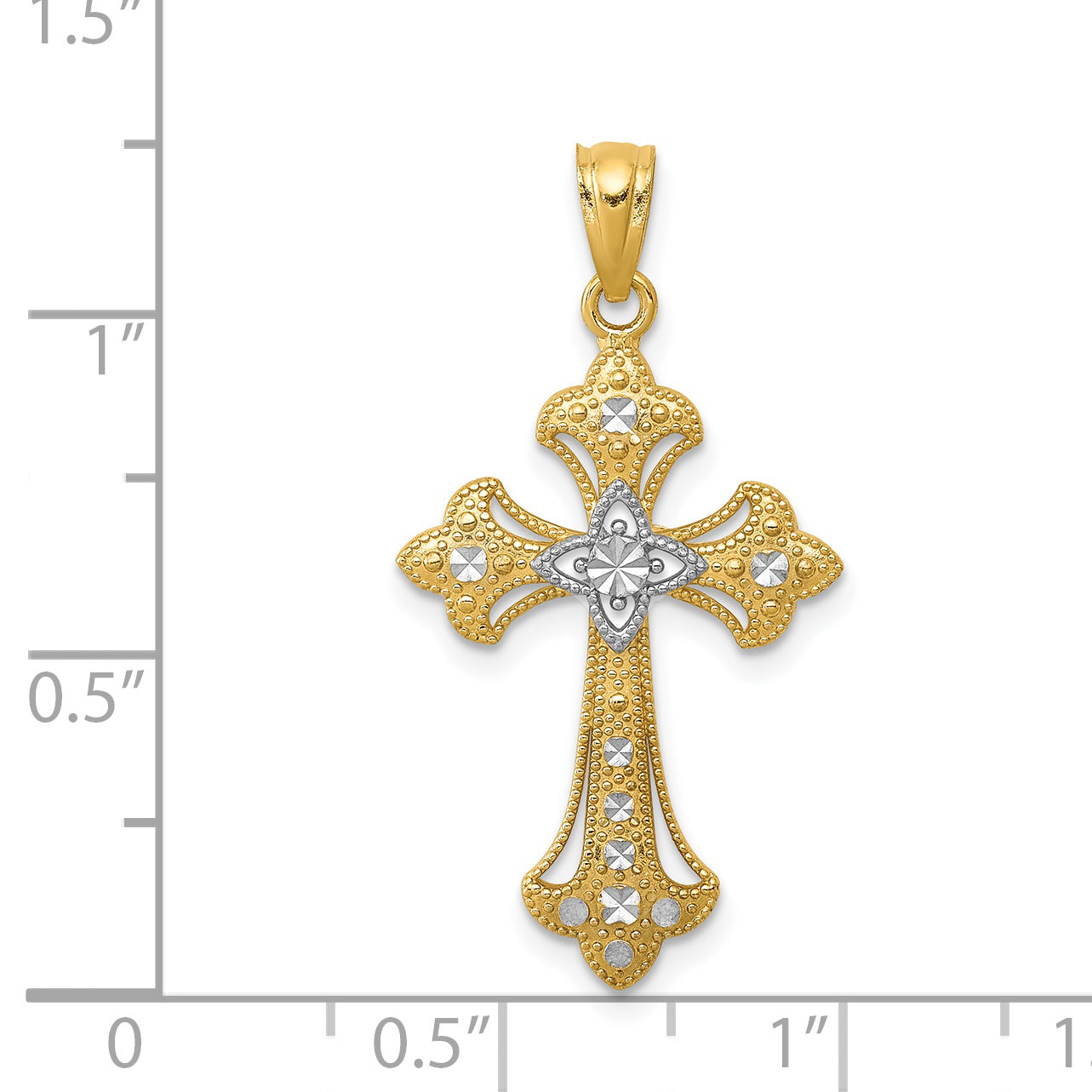 14K Yellow & Rhodium W/Rhodium Diamond-Cut Cross Pendant