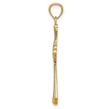 14K Yellow & Rhodium W/Rhodium Diamond-Cut Cross Pendant
