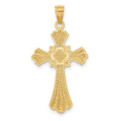 14K Yellow & Rhodium W/Rhodium Diamond-Cut Cross Pendant