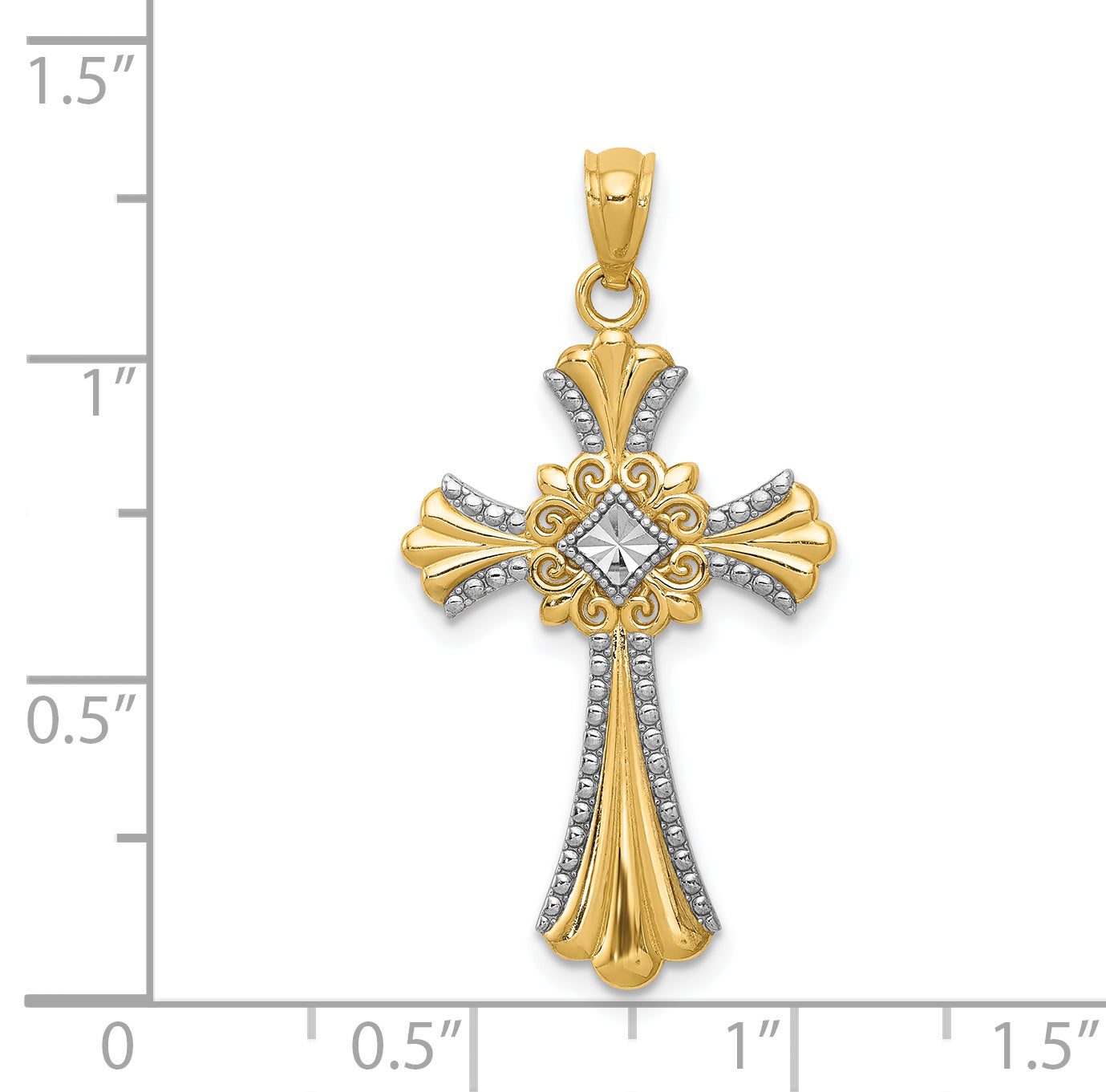 14K Yellow & Rhodium W/Rhodium Diamond-Cut Cross Pendant