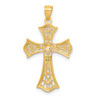 14K Yellow & Rhodium W/Rhodium Diamond-Cut Cross Pendant