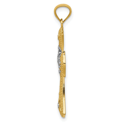 14K Yellow & Rhodium W/Rhodium Diamond-Cut Cross Pendant