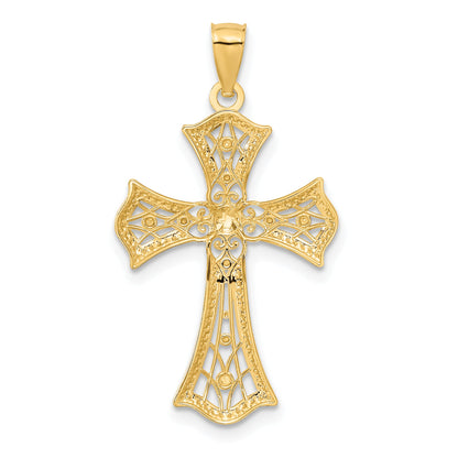 14K Yellow & Rhodium W/Rhodium Diamond-Cut Cross Pendant