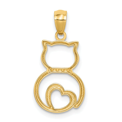 14K Yellow & Rhodium White Diamond-Cut Sitting Cat Pendant
