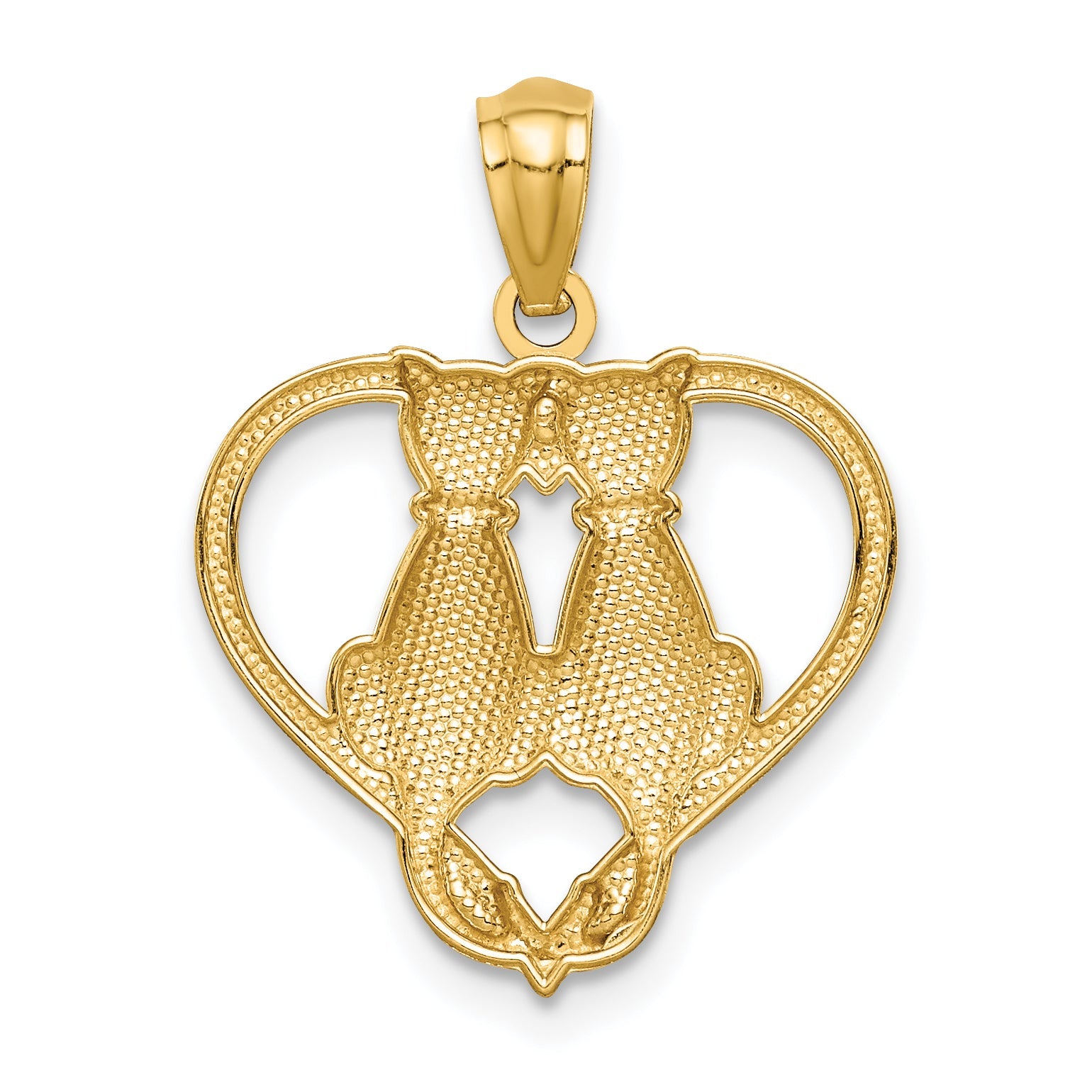 14K Yellow Gold Sitting Cats In A Heart Pendant