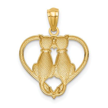 14K Yellow Gold Sitting Cats In A Heart Pendant