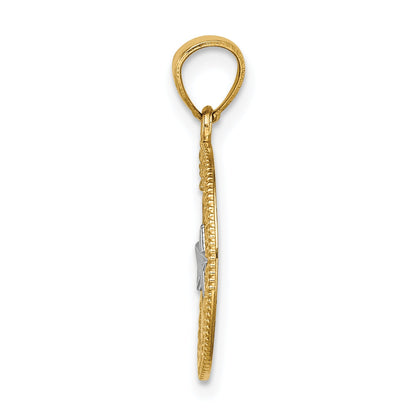 14K Yellow & Rhodium W/Rhodium Star Moon Pendant