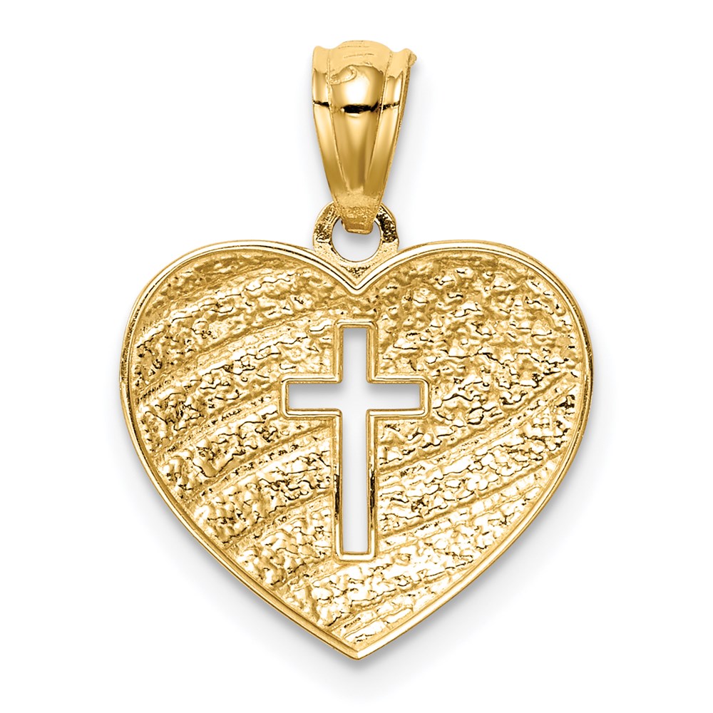 14K Yellow & Rhodium W/Rhodium Us Flag With Cross Heart Pendant