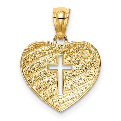 14K Yellow & Rhodium W/Rhodium Us Flag With Cross Heart Pendant
