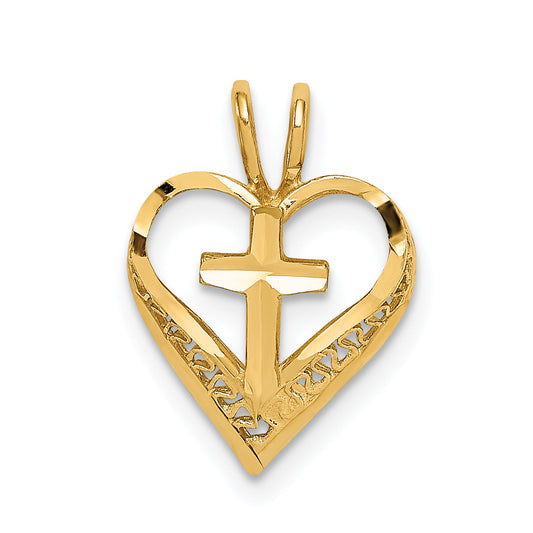 14K Yellow Gold D/C Heart W/Cross Chain Slide