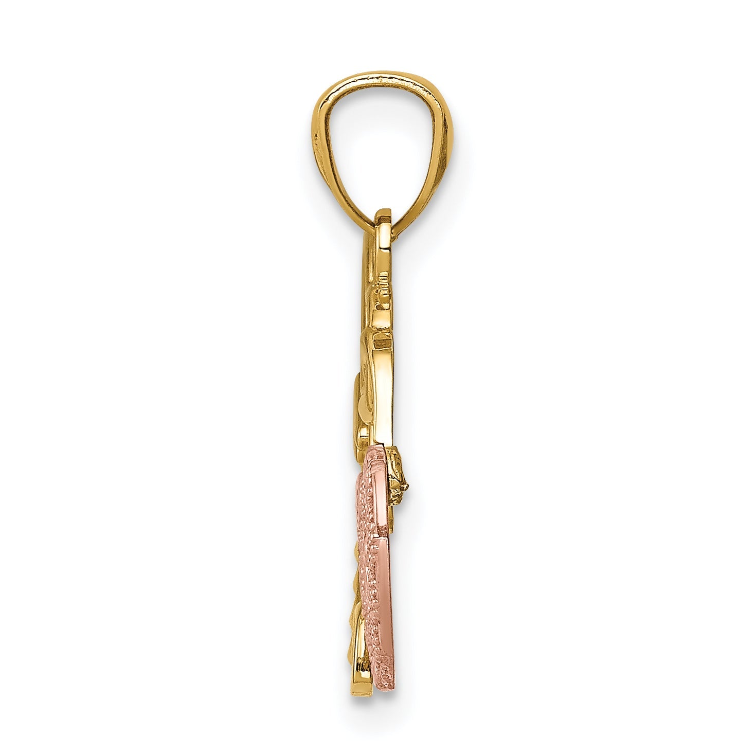 14K Two-Tone Polished Filigree Heart Lock And Diamond-Cut Key Charm