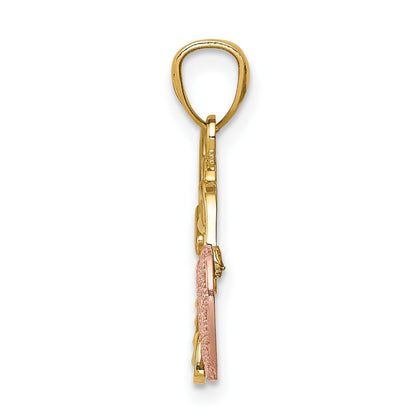 14K Two-Tone Polished Filigree Heart Lock And Diamond-Cut Key Charm