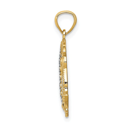 14K Yellow & Rhodium White D/C Owl On The Moon Pendant