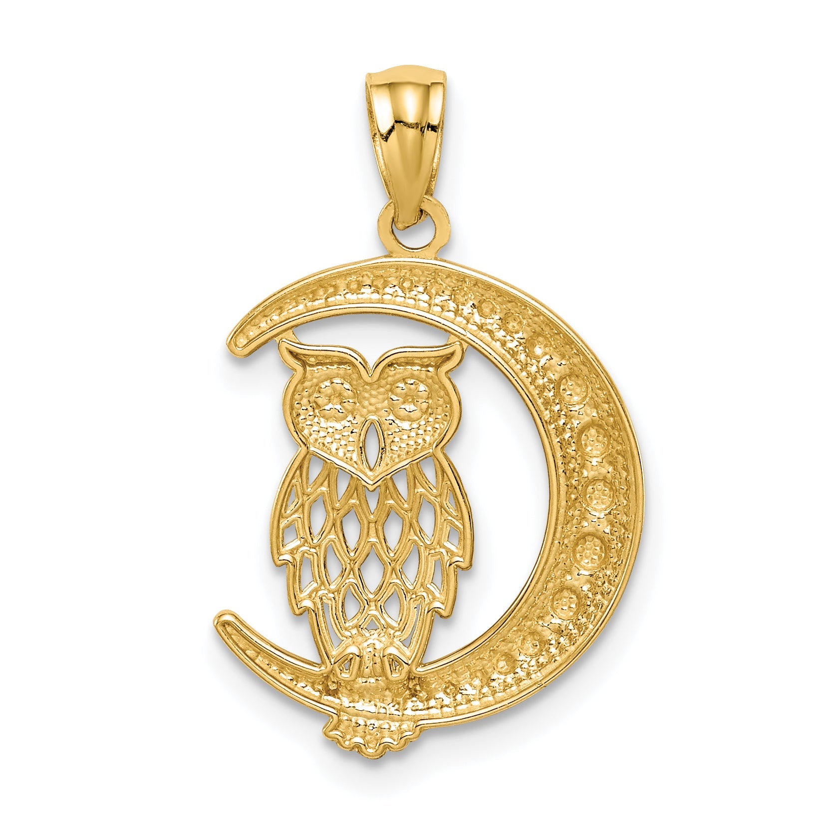 14K Yellow & Rhodium White D/C Owl On The Moon Pendant