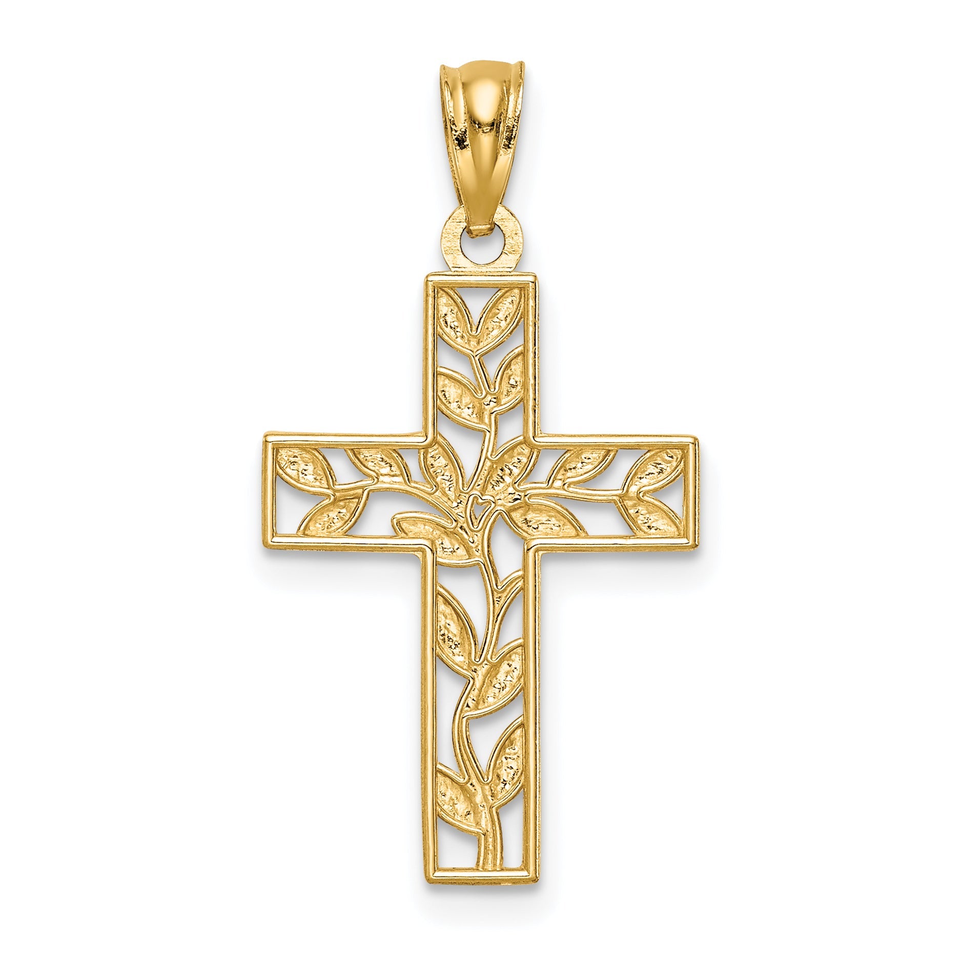 14K Yellow Gold Leaf Cross Pendant