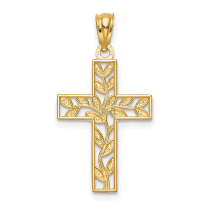 14K Yellow Gold Leaf Cross Pendant