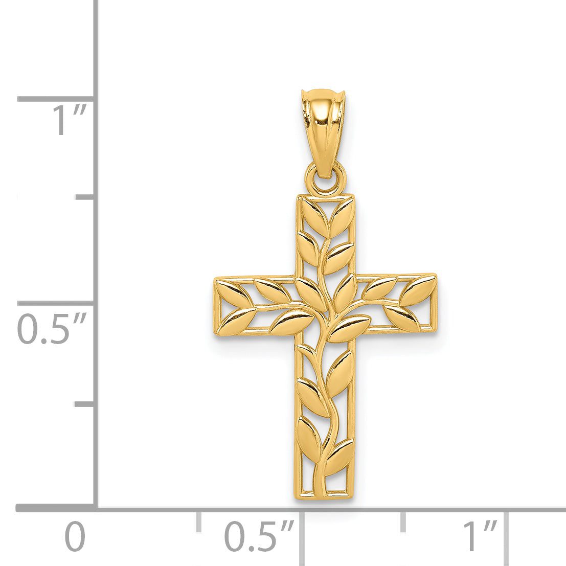 14K Yellow Gold Leaf Cross Pendant