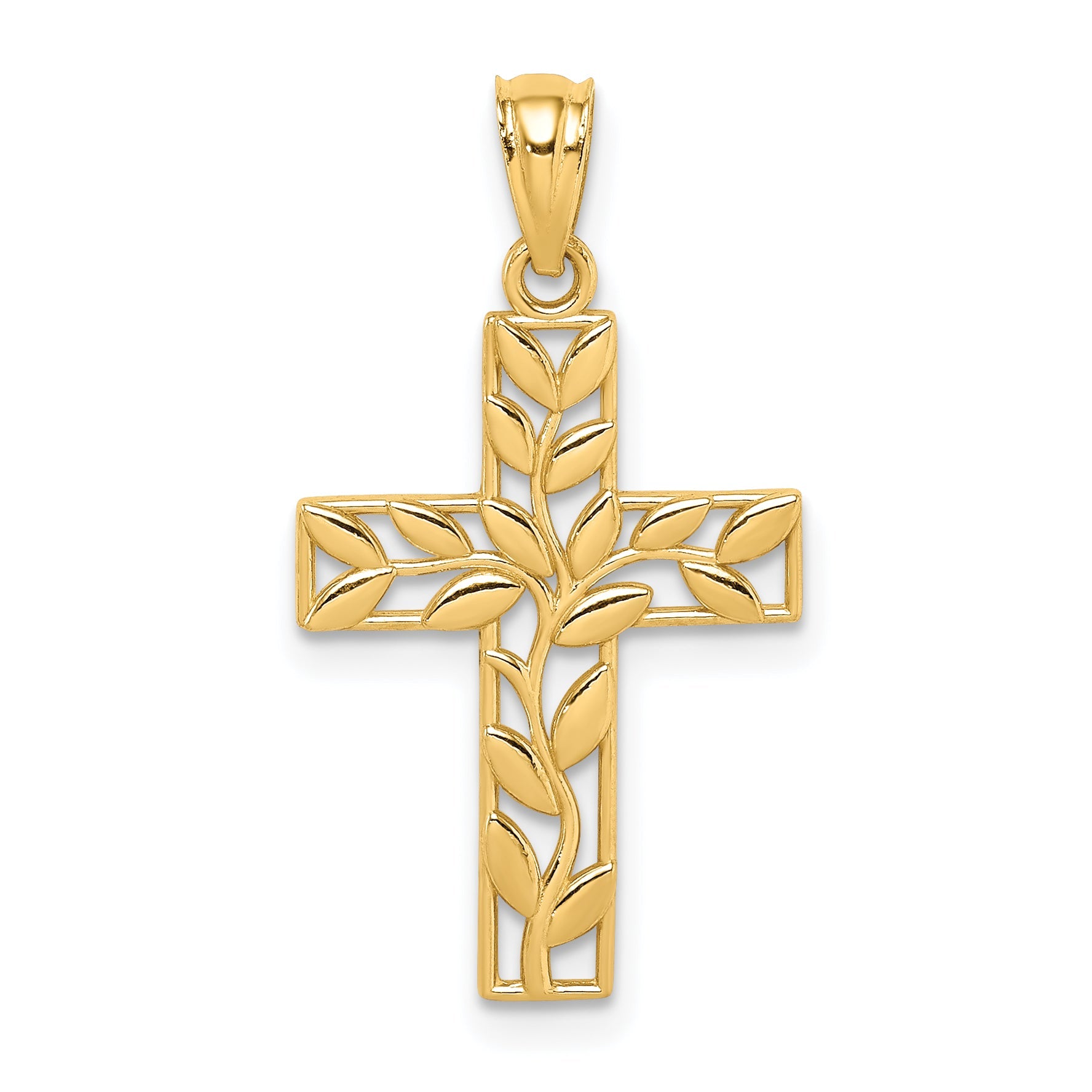 14K Yellow Gold Leaf Cross Pendant