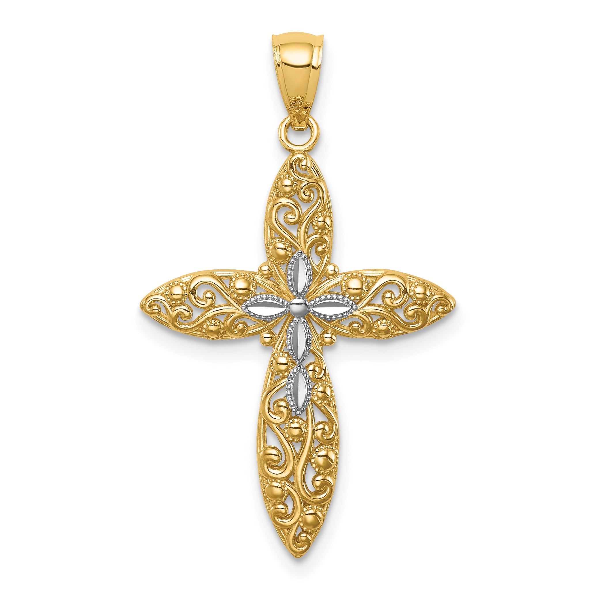 14K Yellow & Rhodium White D/C Passion Cross Pendant