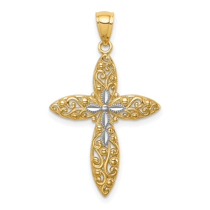 14K Yellow & Rhodium White D/C Passion Cross Pendant