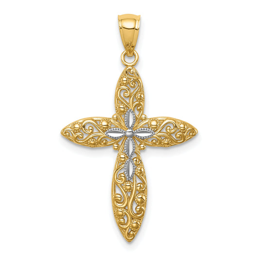 14K Yellow & Rhodium White D/C Passion Cross Pendant