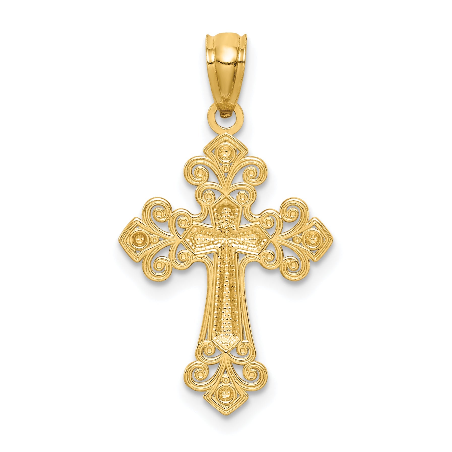 14K Yellow & Rhodium W/White D/C Cross Pendant