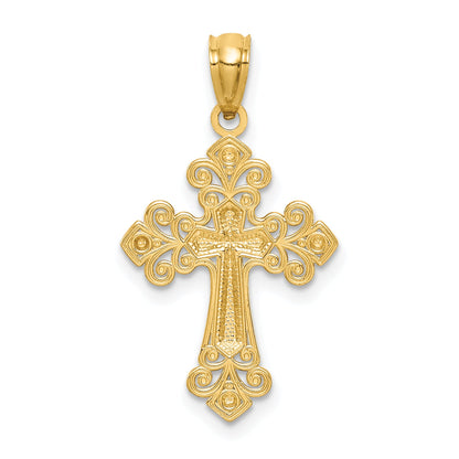 14K Yellow & Rhodium W/White D/C Cross Pendant