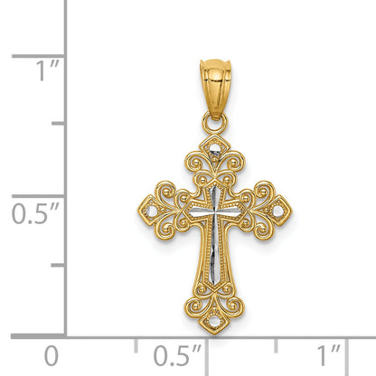 14K Yellow & Rhodium W/White D/C Cross Pendant
