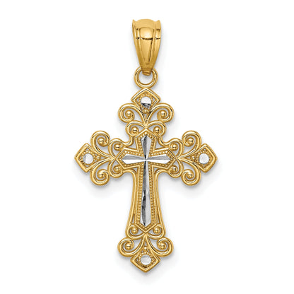 14K Yellow & Rhodium W/White D/C Cross Pendant