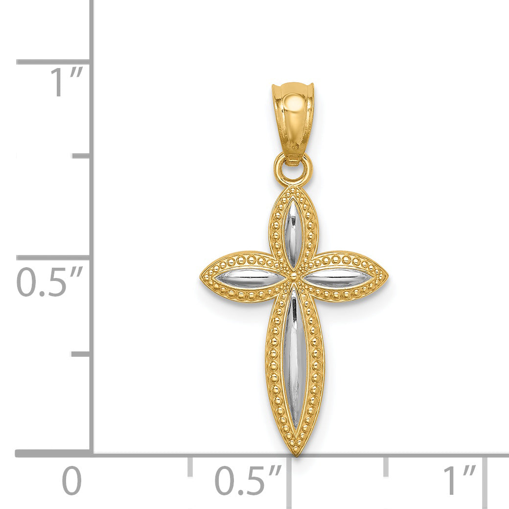 14K Yellow & Rhodium White Passion Cross Pendant