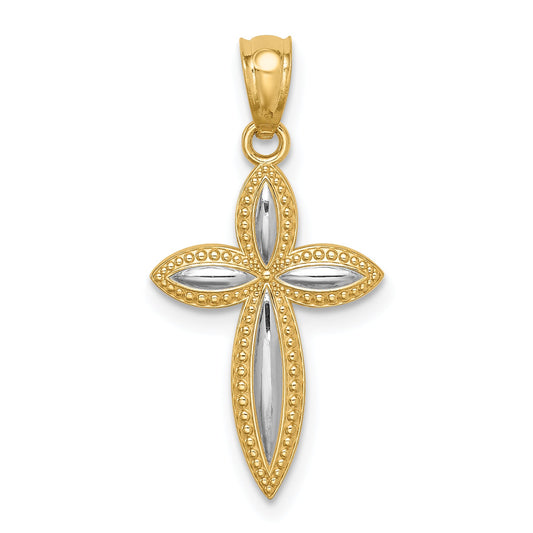 14K Yellow & Rhodium White Passion Cross Pendant