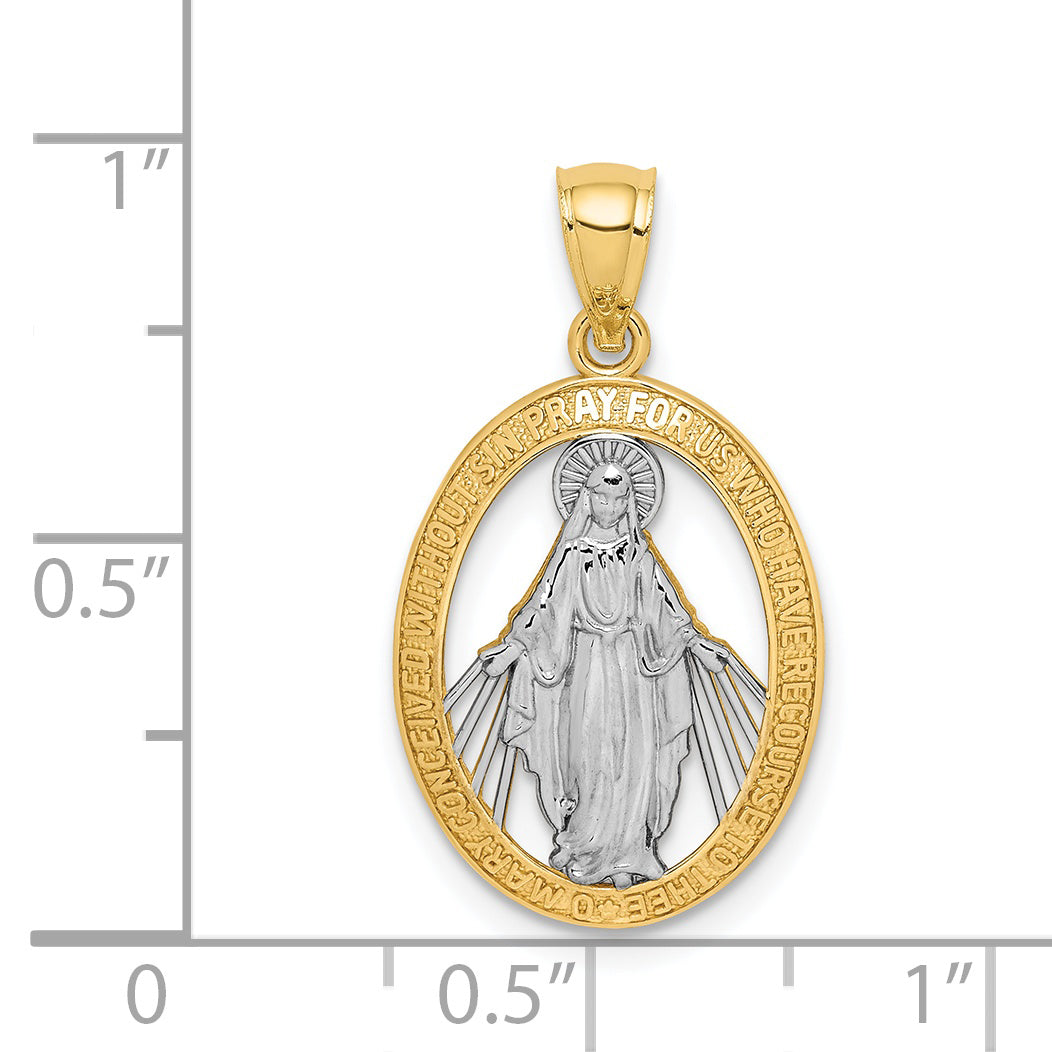 14K Yellow & Rhodium White Polished Miraculous Medal Pendant