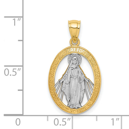 14K Yellow & Rhodium White Polished Miraculous Medal Pendant