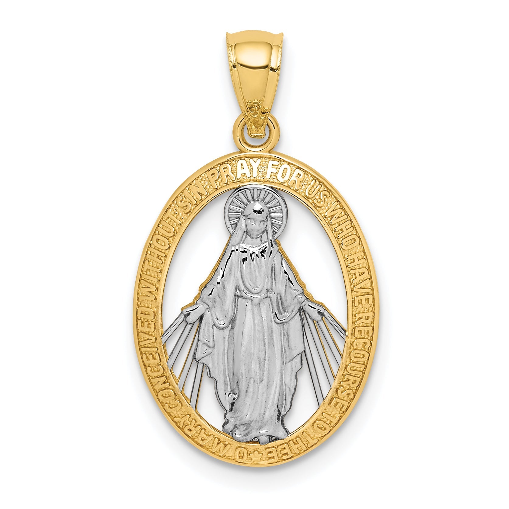14K Yellow & Rhodium White Polished Miraculous Medal Pendant