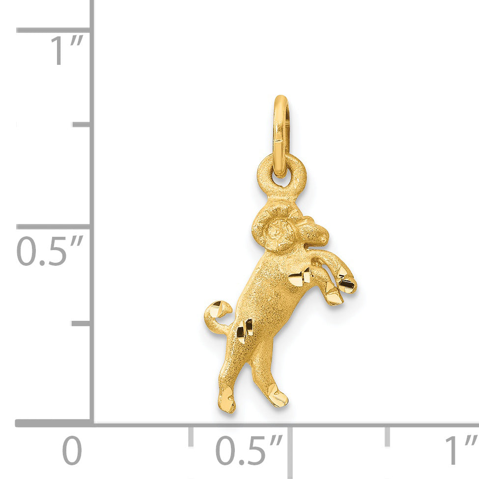 14K Yellow Gold Satin Diamond-Cut Aries Zodiac Charm