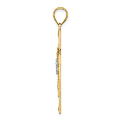14k Yellow & Rhodium Gold w/Rhodium Cross w/Rosary Pendant