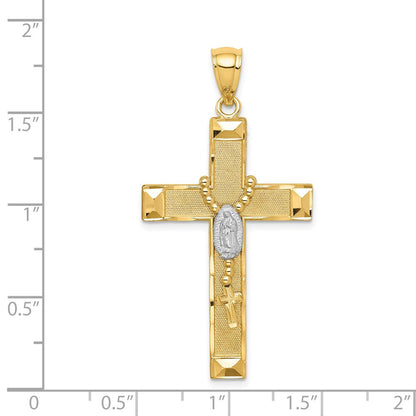 14k Yellow & Rhodium Gold w/Rhodium Cross w/Rosary Pendant