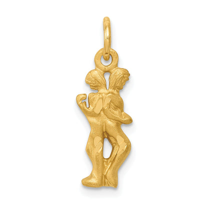 14K Yellow Gold Satin Diamond-Cut Gemini Zodiac Charm