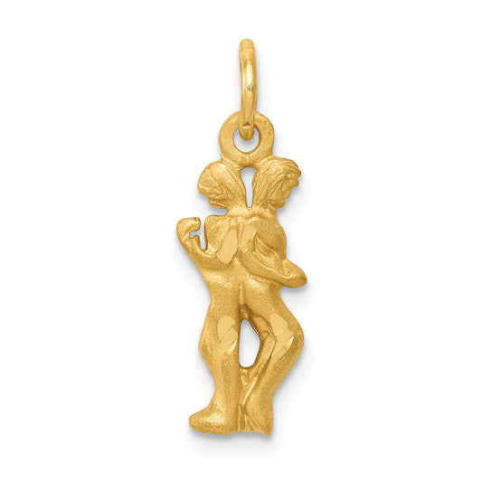 14K Yellow Gold Satin Diamond-Cut Gemini Zodiac Charm
