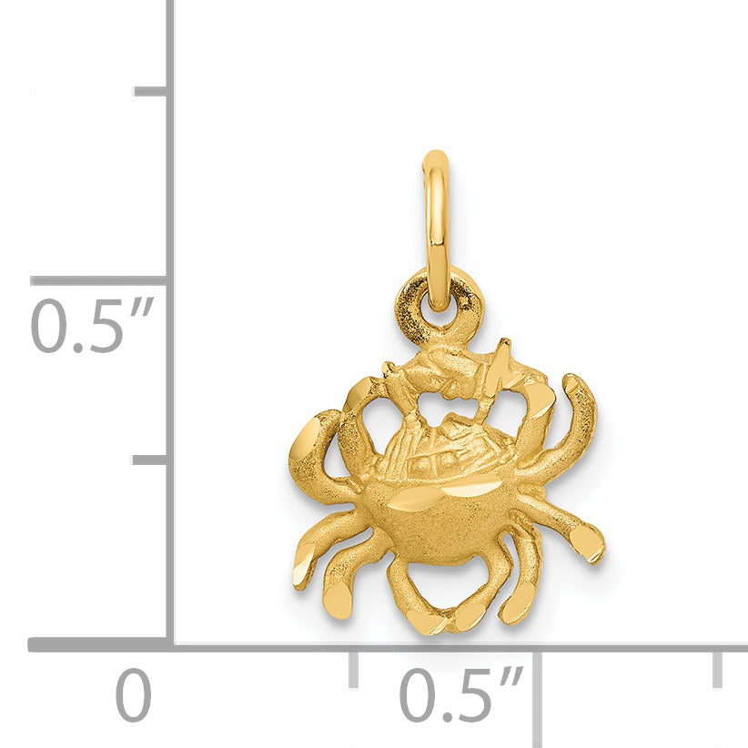 14K Yellow Gold Satin Diamond-Cut Cancer Zodiac Charm