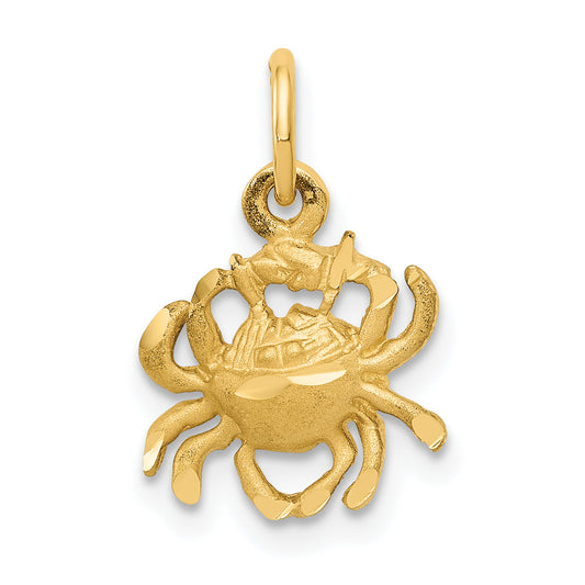 14K Yellow Gold Satin Diamond-Cut Cancer Zodiac Charm