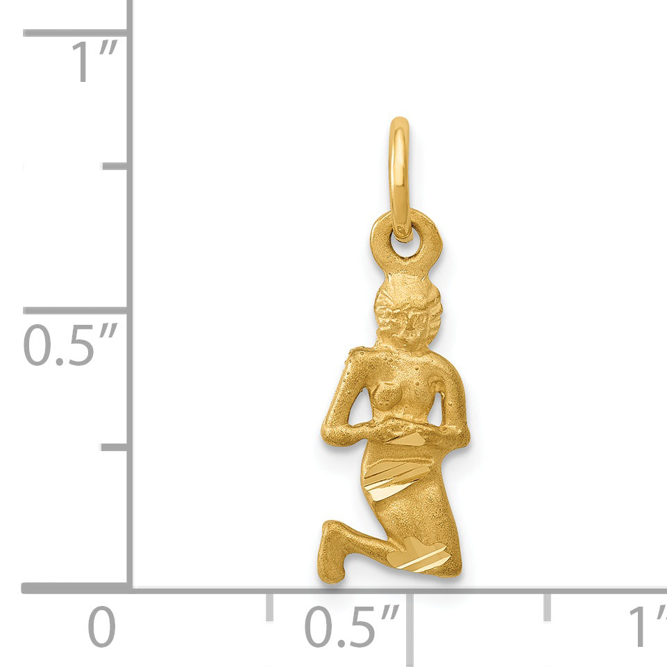 14K Yellow Gold Satin Diamond-Cut Virgo Zodiac Charm