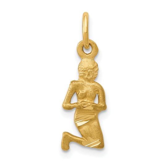 14K Yellow Gold Satin Diamond-Cut Virgo Zodiac Charm