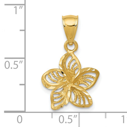 14K Yellow Gold Polished Diamond-Cut Beaded Plumeria Flower Charm